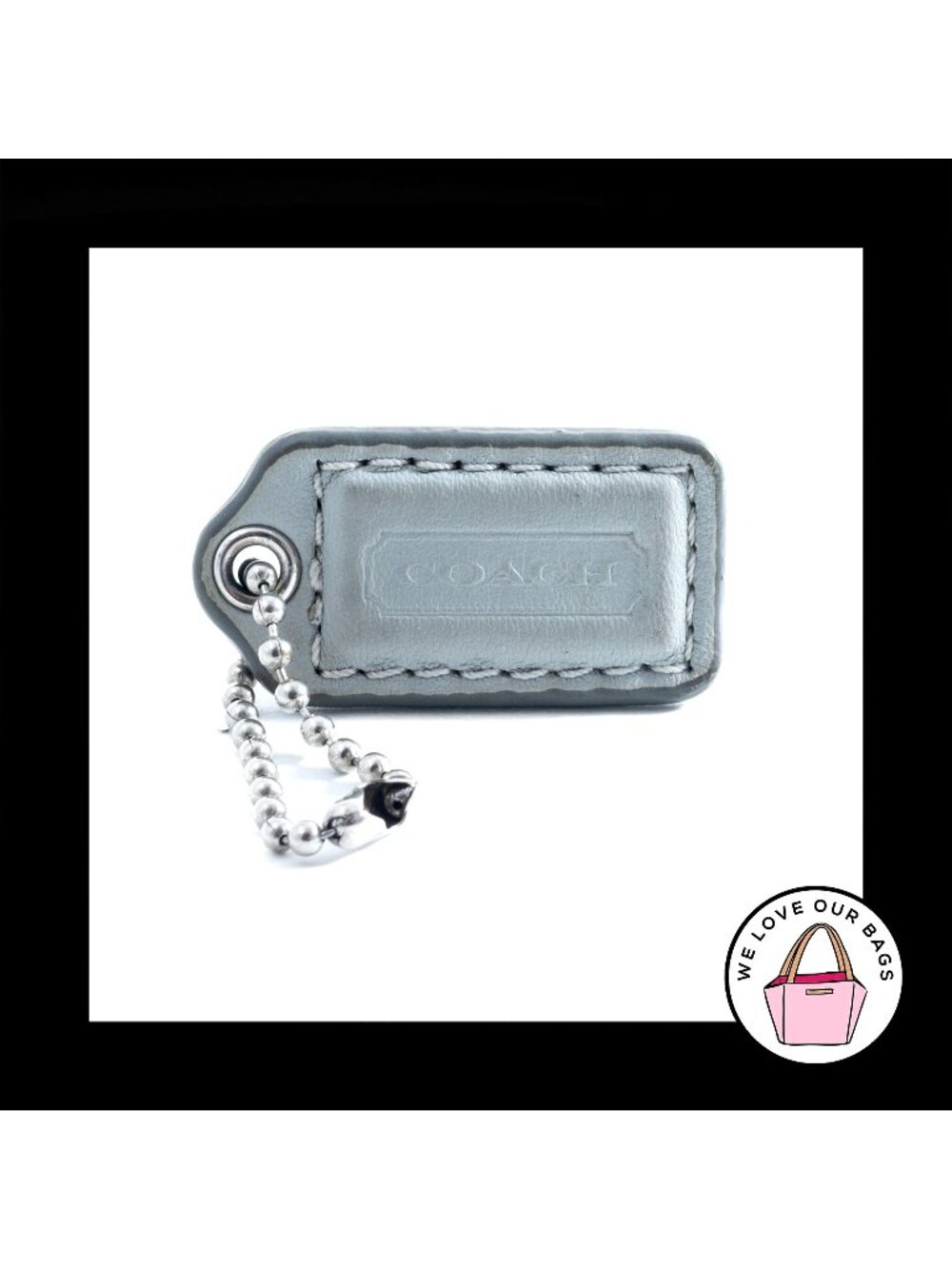 1.5" Small COACH GRAY LEATHER Nickel Key Fob Bag Charm Keychain Hang Tag